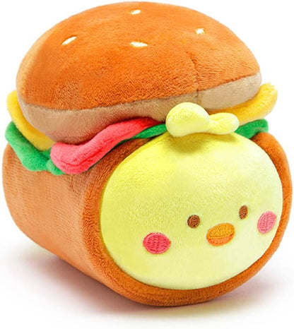 Chickiroll Plush in Burger Outfitz – Kawaii Stuffed Animal with Removable Costume – Cute Squishy Plush Toy Gift for Girls & Kids